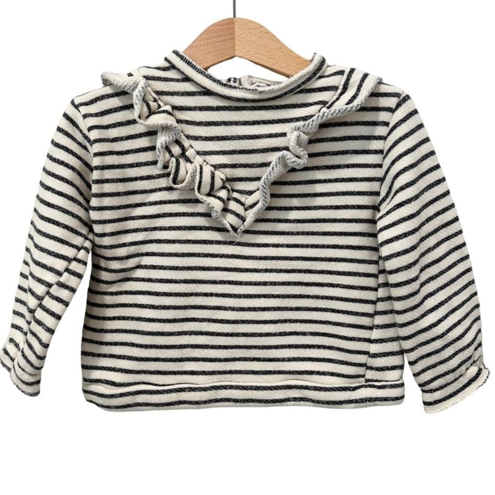 Zara Long Sleeve Sweatshirt With Front Ruffle Ivory, Blue 2-3 Year